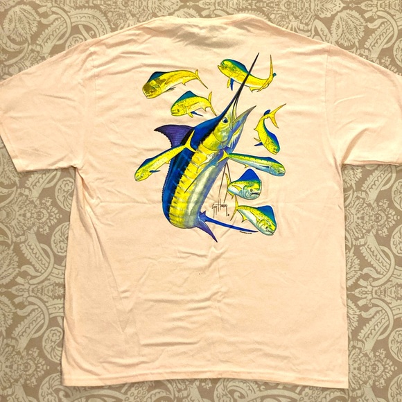 Guy Harvey Pink Graphic T-Shirt Men’s Large Vivid Back Print Excellent - Picture 7 of 7